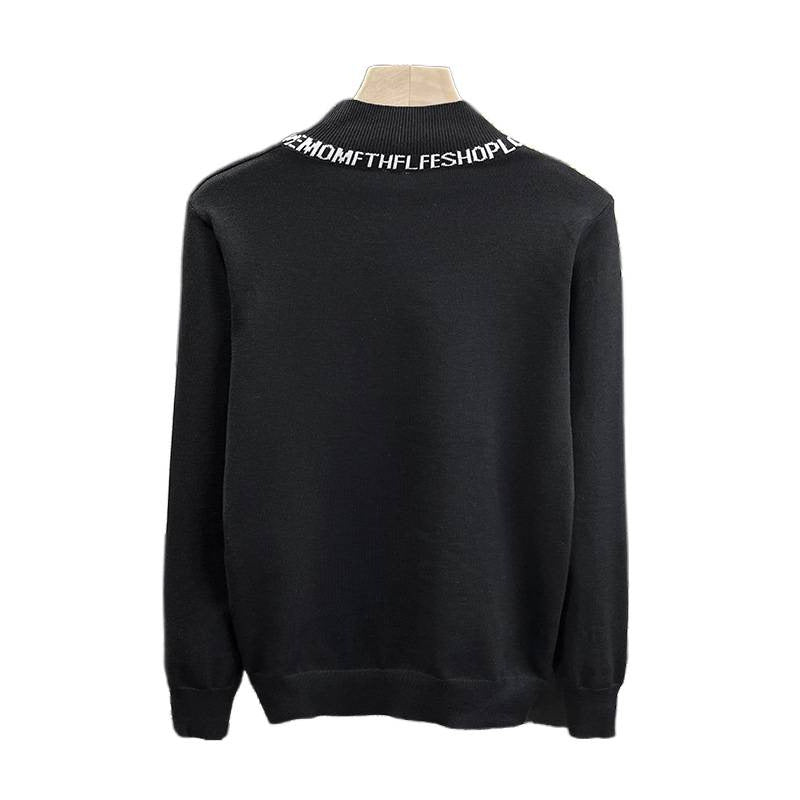 Unisex Feinstrickpullover mit kurzem Stehkragen und kontrastierendem Schriftkragen Shop Nory