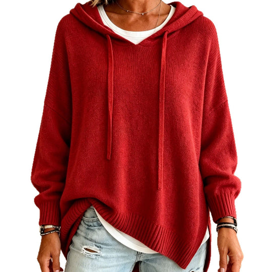 Damen Oversize Kapuzenpullover aus weichem Feinstrick mit Zier‑V‑Ausschnitt Shop Nory