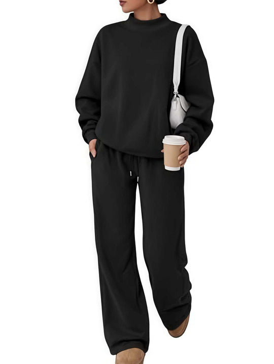 Damen Lässiges Lounge-Set mit hohem Stehkragen und weiter Jogginghose Shop Nory
