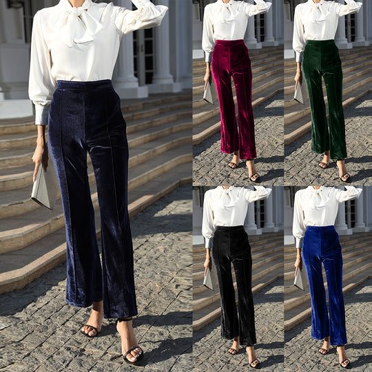 Damen Hochtaillierte Samtweite Hosen Shop Nory