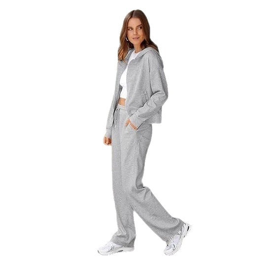Damen nan zweiteiliges Lounge-Set mit Kapuzenjacke Reißverschluss und weiter Hose mit hohem Bund aus Sweatstoff Shop Nory