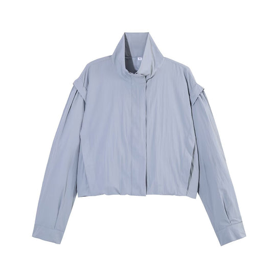 Damen Gekürzte Taillenfreie Blousonjacke mit hohem Stehkragen und plissierten Ärmelbahnen Shop Nory