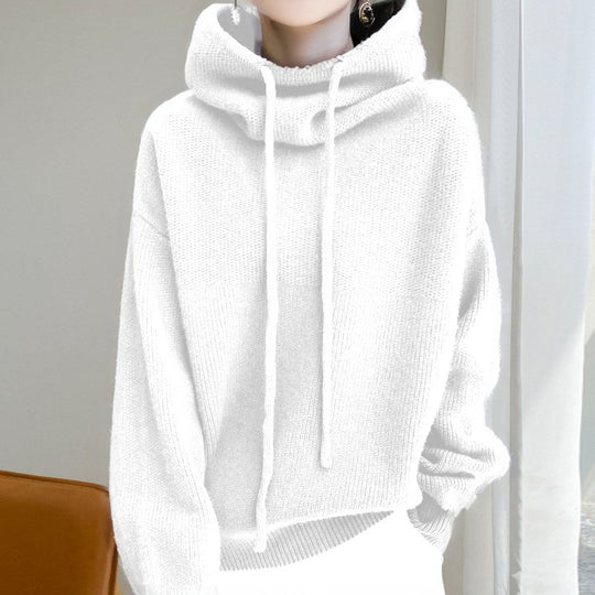 Damen Kuscheliger Rollkragen‑Hoodie aus Feinstrick mit Kordelzug und gerippten Bündchen Shop Nory