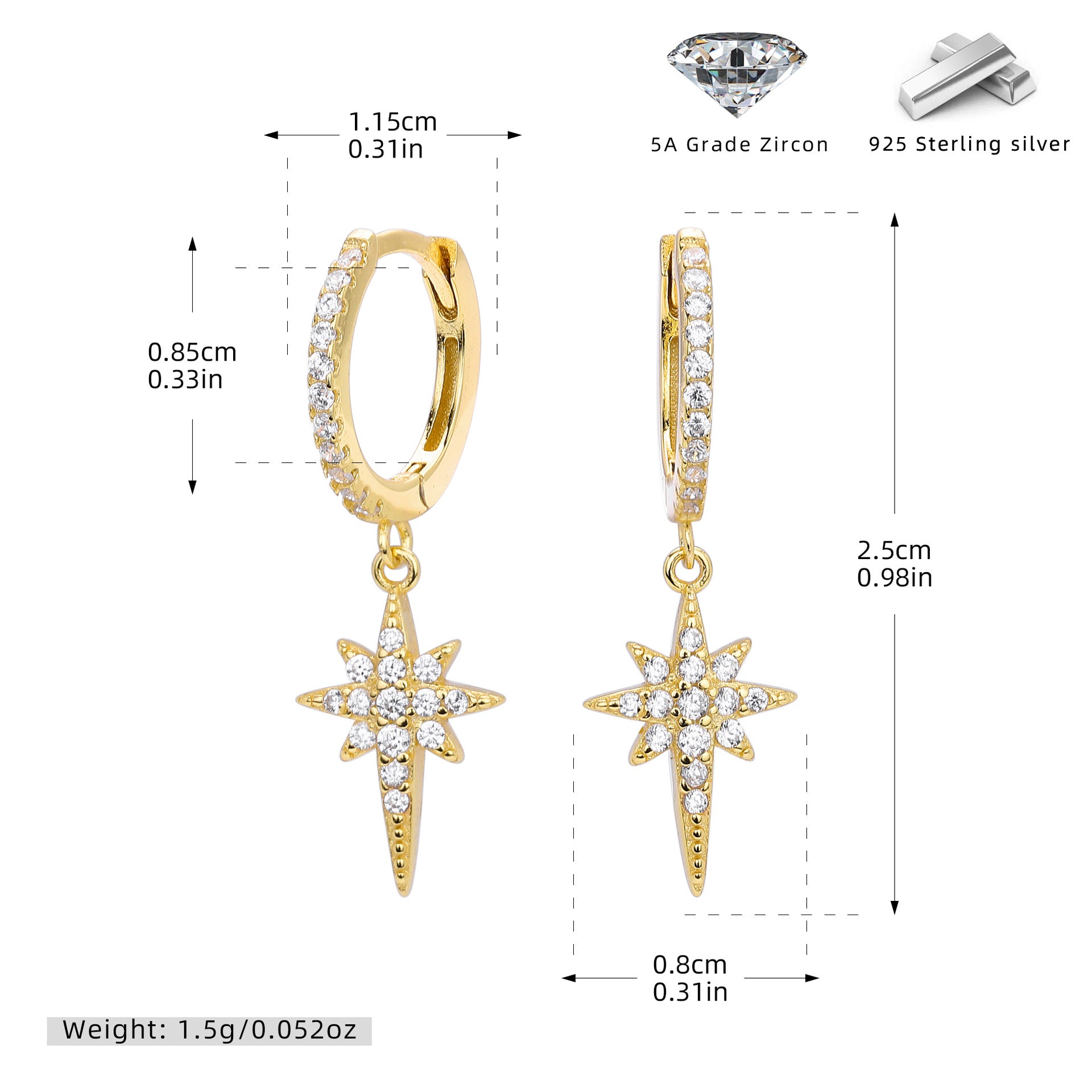 Damen Ohrhänger mit funkelndem Sternenanhänger aus 925 Sterling Silber Shop Nory