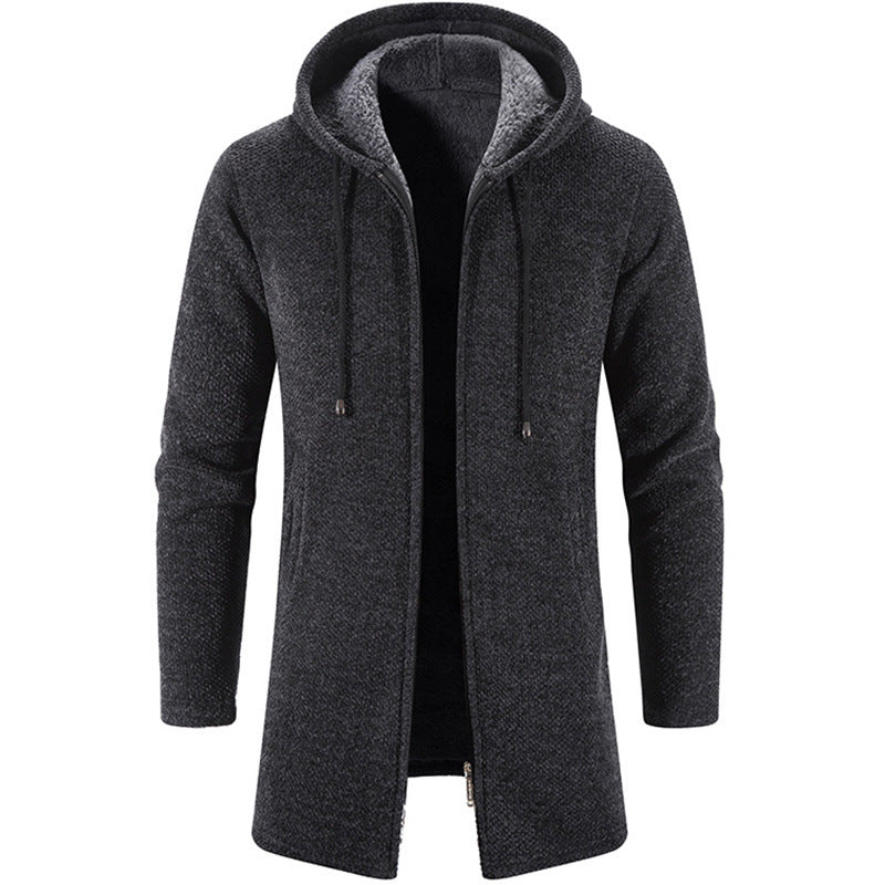 Herren langer Kapuzenstrickmantel mit Teddyfutter, durchgehendem Reißverschluss und seitlichen Eingrifftaschen Shop Nory