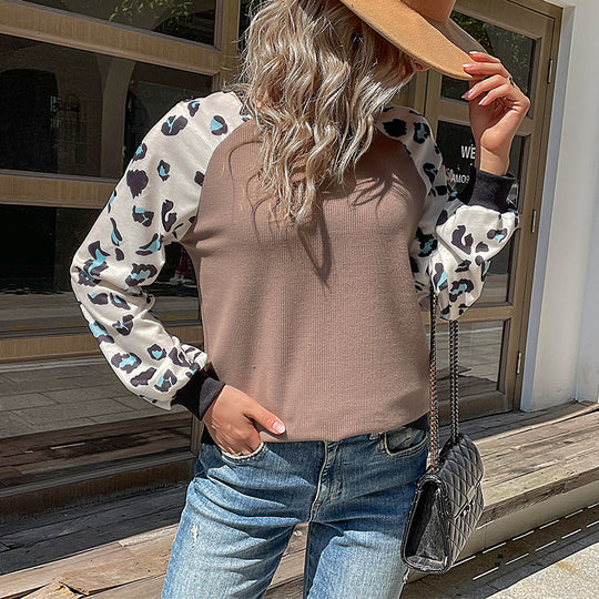 Damen Raglan-Pullover mit Leo-Jacquard-Ärmeln und feinem Rippstrick Shop Nory