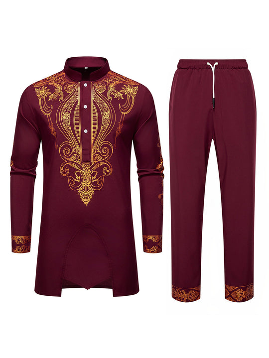 Herren Tunika Anzug mit Stehkragen und ornamentaler Goldapplikation Shop Nory