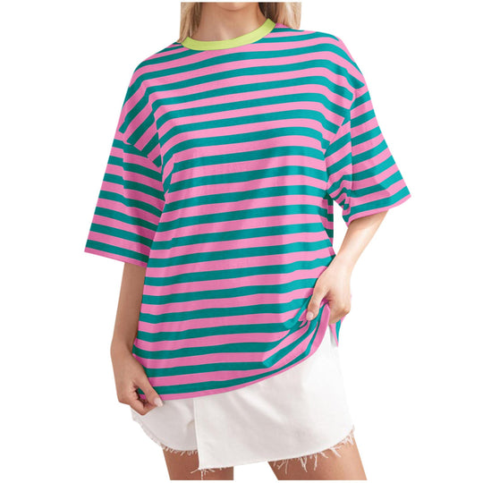 Damen Lässiges Oversized T-Shirt mit breiten Streifen