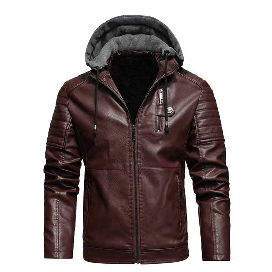 Herren Lederjacke mit abnehmbarer Kapuze Shop Nory
