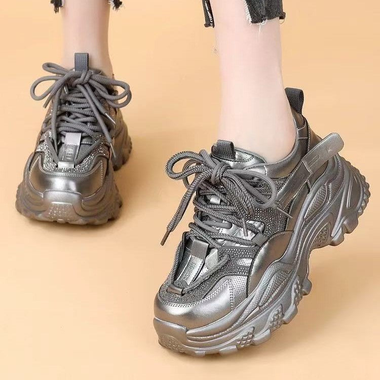 Damen Sportliche Chunky Sneakers mit Glitzer-Elementen und verstärktem Profil