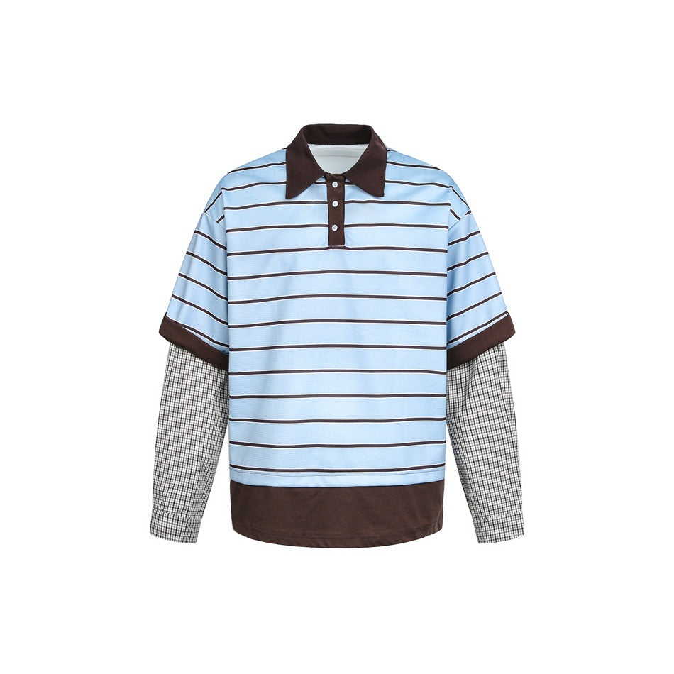 Herren Lagenlook-Polo mit Streifen, Kontrastkragen und karierten Einsatzärmeln Shop Nory