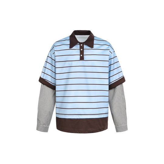 Herren Lagenlook-Polo mit Streifen, Kontrastkragen und karierten Einsatzärmeln Shop Nory