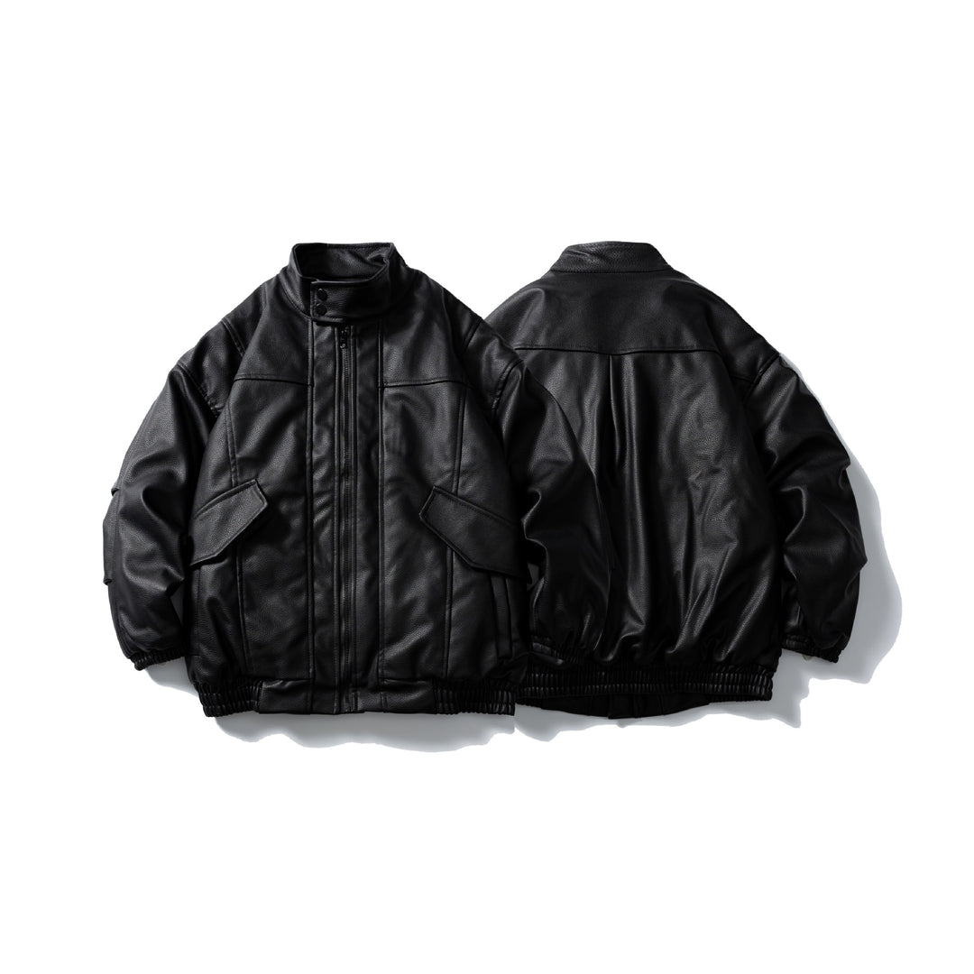 Herren Leder-Blouson im Aviator‑Stil mit hohem Drehkragen, Pattentaschen und elastischem Saum Shop Nory