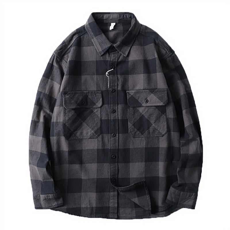 Herren Oversize Kariertes Flanell-Hemdjacke mit aufgesetzten Pattentaschen Shop Nory