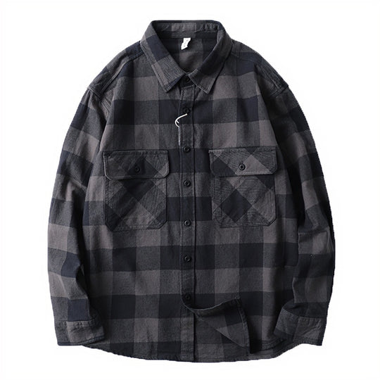 Herren Oversize Kariertes Flanell-Hemdjacke mit aufgesetzten Pattentaschen Shop Nory