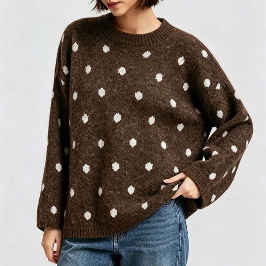 Damen Oversize Strickpullover mit dezentem Punktemuster und Rundhalsausschnitt Shop Nory