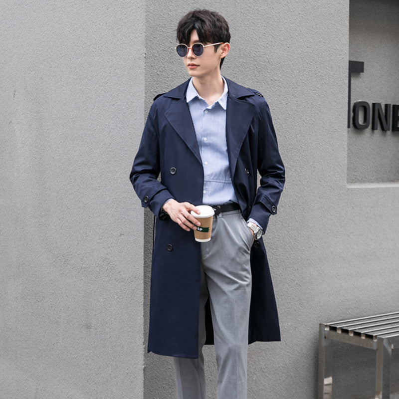Herren Wasserabweisender Trenchcoat mit Doppelreihe, klassischem Revers und Taillengürtel Shop Nory