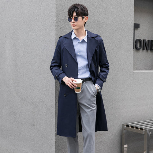 Herren Wasserabweisender Trenchcoat mit Doppelreihe, klassischem Revers und Taillengürtel Shop Nory