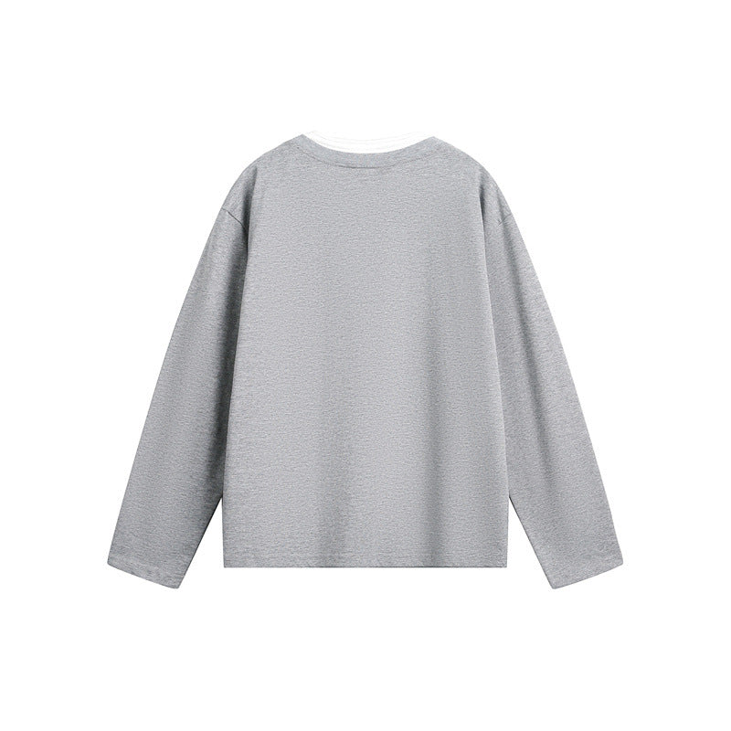 Unisex Lässiges Layering-Henley-Langarmshirt mit Kontrast-Doppelkragen Shop Nory