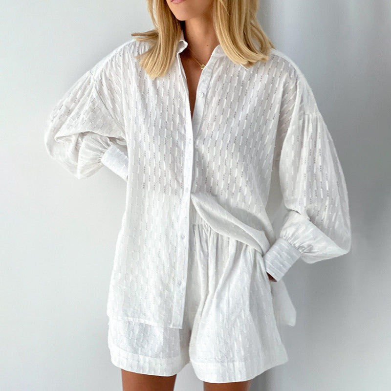 Damen modisches Kurzarm-Pyjama-Set mit strukturierter Oberflächenbeschaffenheit