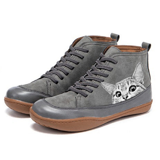 Damen High-Top Sneaker mit geprägtem Katzenmotiv weiches Kunstleder und gepolstertes Komfortfußbett Shop Nory