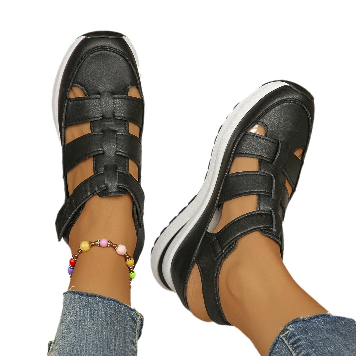Damen bequeme Plattform-Sandalen mit atmungsaktiver Obermaterialstruktur und verstellbarem Riemendesign