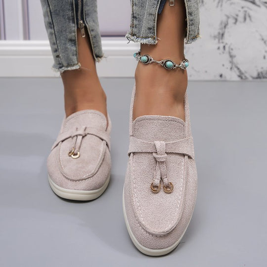 Damen Slipper-Loafer aus Velourslederoptik mit dekorativem Knotenriemen und leicht profilierter Gummisohle Shop Nory