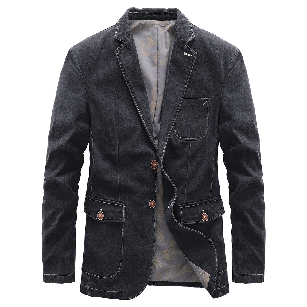 Herren Jeansblazer im Vintage-Look mit aufgesetzten Pattentaschen und dekorativer Kontrastnaht Shop Nory