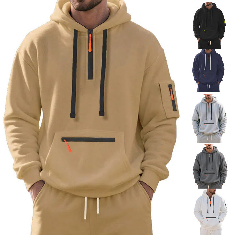 Herren Oversize-Kapuzenpullover mit halbem Reißverschluss, Kängurutasche mit Reißverschluss und Ärmel-Pocket Shop Nory