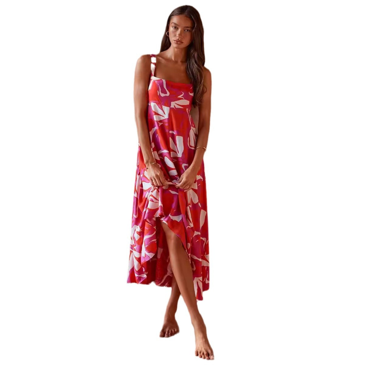 Damen Maxikleid im lShopnoryhaften floralen Design mit spielerischem Schnitt Shopnory