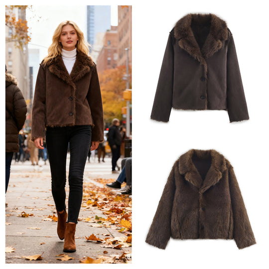 Damen Wendbare Kurzjacke mit Faux‑Fur‑Besatz und Wildlederoptik Shop Nory