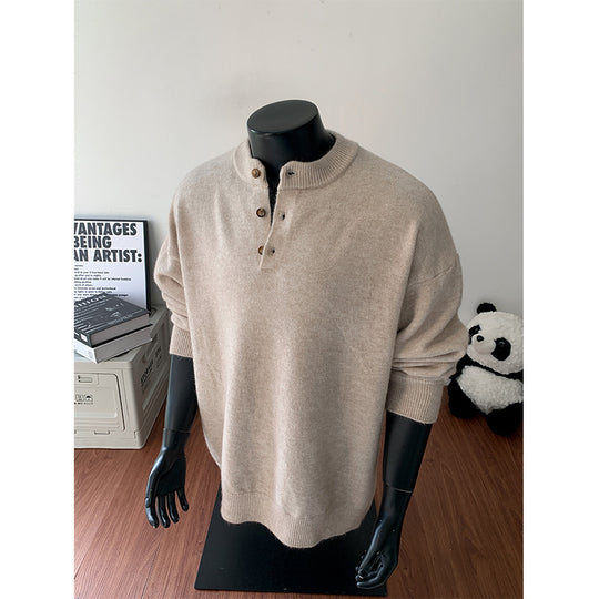 Herren Oversize-Strickpullover mit Henley-Kragen und Halbknopfleiste Shop Nory