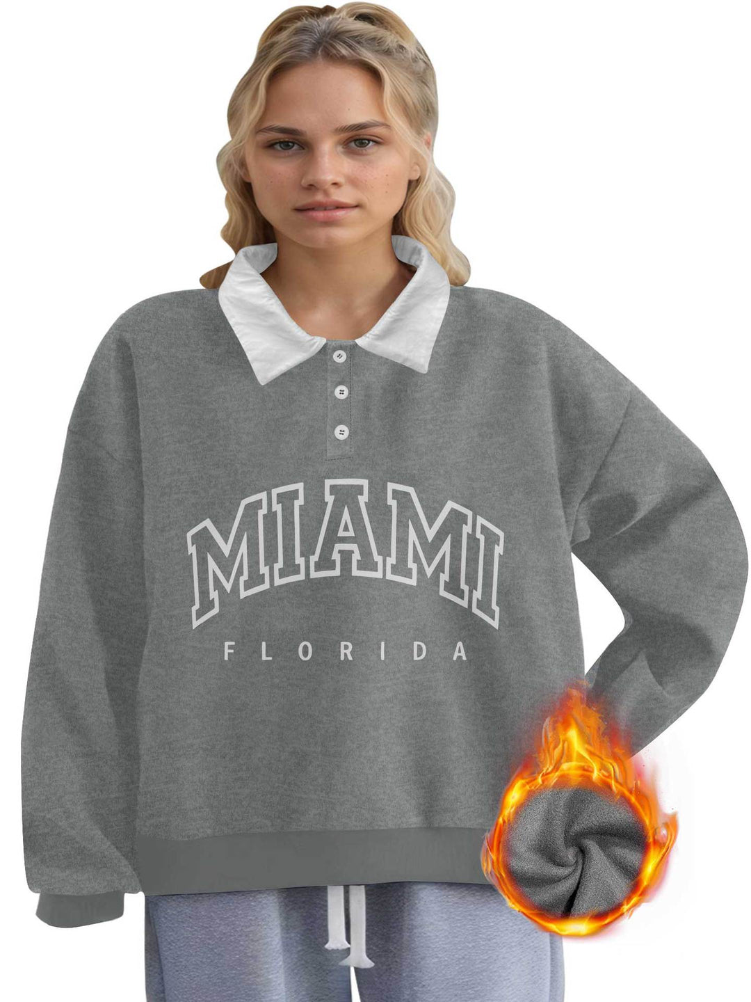 Damen Oversized College-Sweatshirt mit Polokragen und wärmender Fleece-Innenseite Shopy Nory