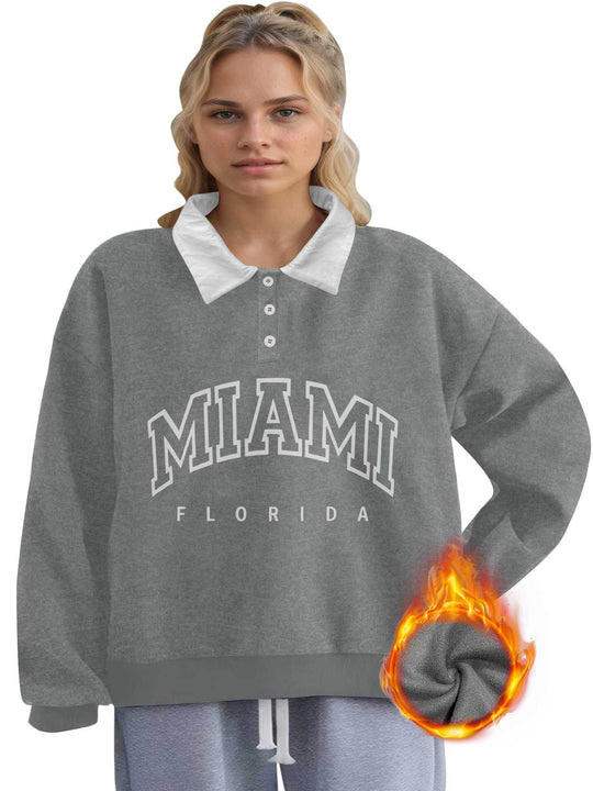 Damen Oversized College-Sweatshirt mit Polokragen und wärmender Fleece-Innenseite Shopy Nory