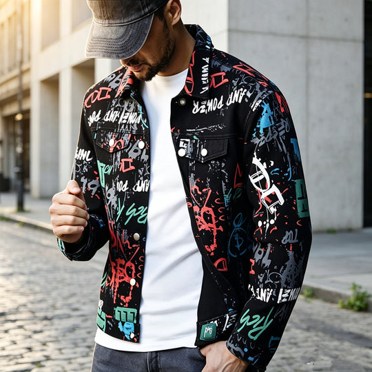 Herren Stilvolle Graffiti-Jeansjacke Shop Nory