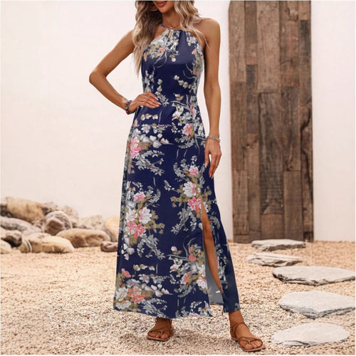 Damen Maxikleid mit elegantem Halter-Ausschnitt und floralem Design