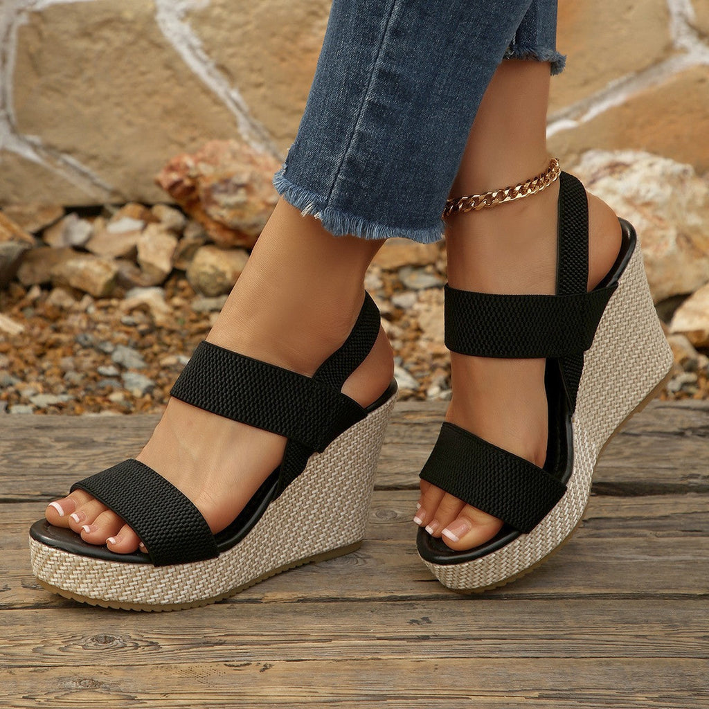 Damen Wedge-Sandalen mit elastischen Riemen und modischem Plateau