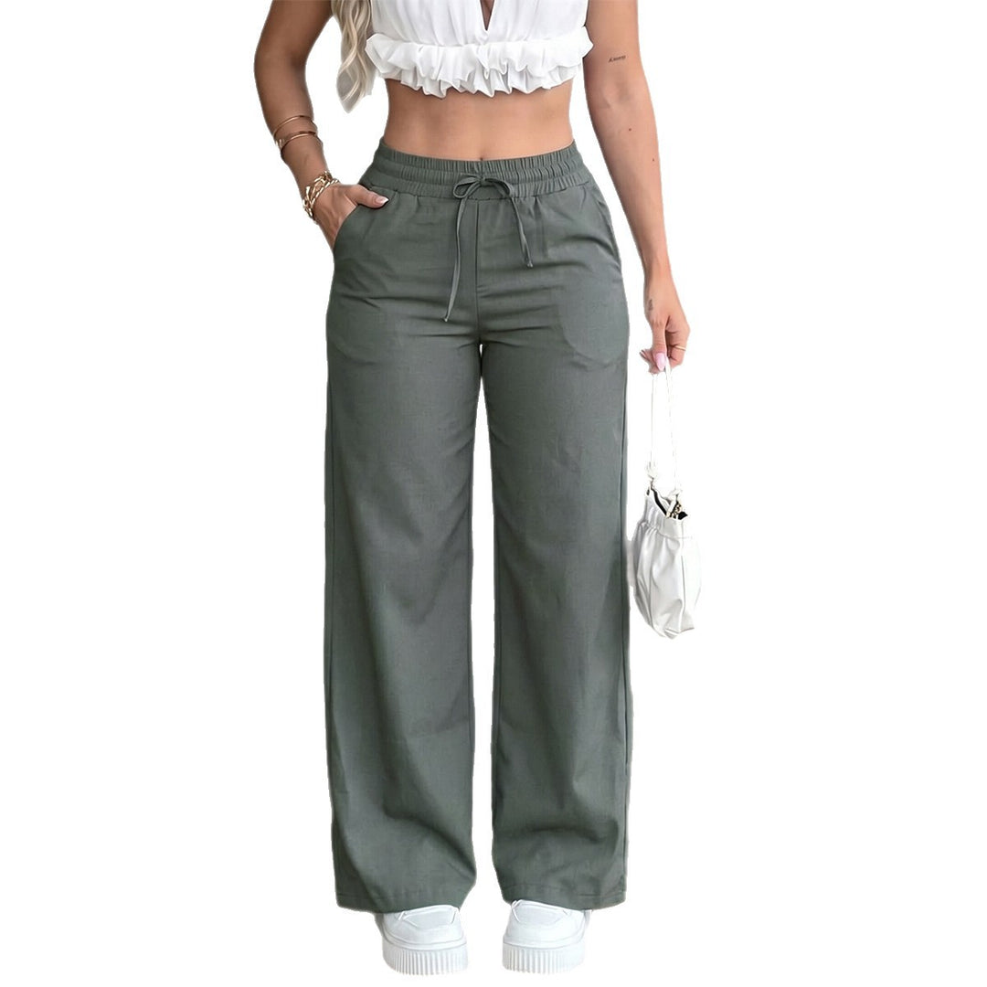 Damen nan weite High‑Waist Leinenhose mit elastischem Tunnelzugbund und Seitentaschen Shop Nory