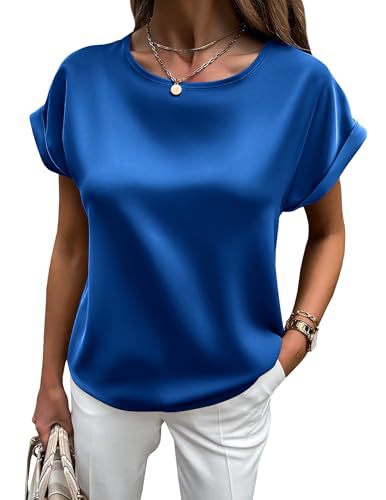 Satin-T-Shirt mit Umgeschlagenen Ärmeln für Damen