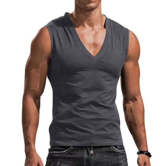 Herren nan ärmelloses Muskelshirt mit tiefem V-Ausschnitt aus dehnbarem Jersey und körpernaher Passform