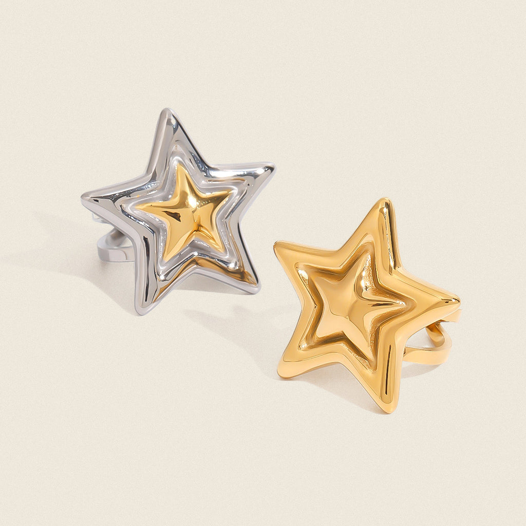 Damen verstellbarer Ring in Sternform aus Edelstahl Shop Nory