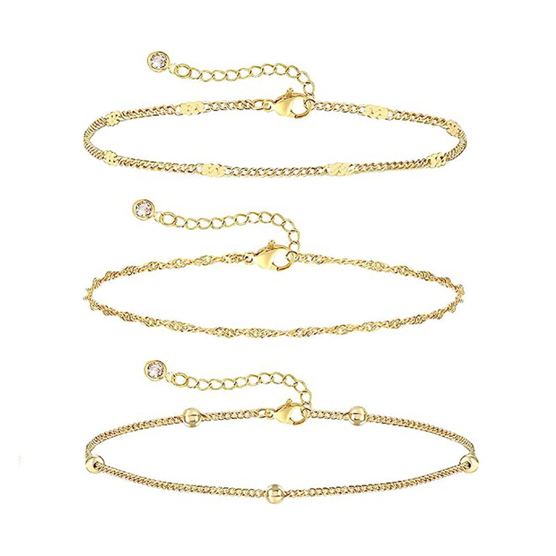 Damen zartes Fußkettchen-Set mit feinen Glieder- und funkelnden Zirkonia-Details Shop Nory