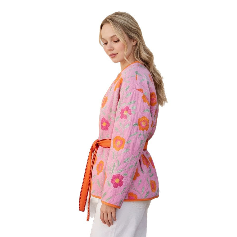 Damen Gestepptes Blumen-Kimono mit Bindegürtel Shop Nory