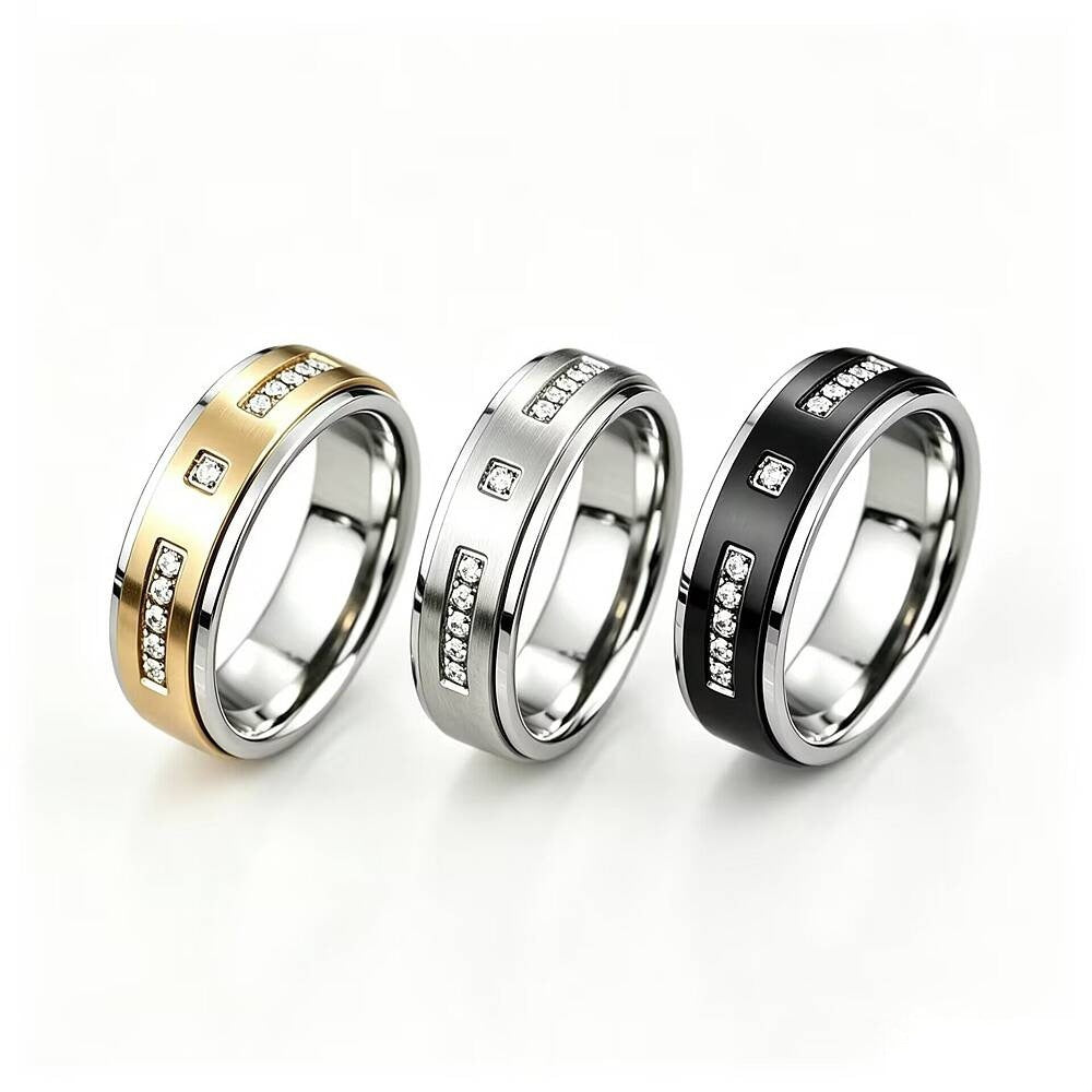 Herren Ring mit luxuriösem Zirkonbesatz und edler zweifarbiger Edelstahloberfläche Shop Nory