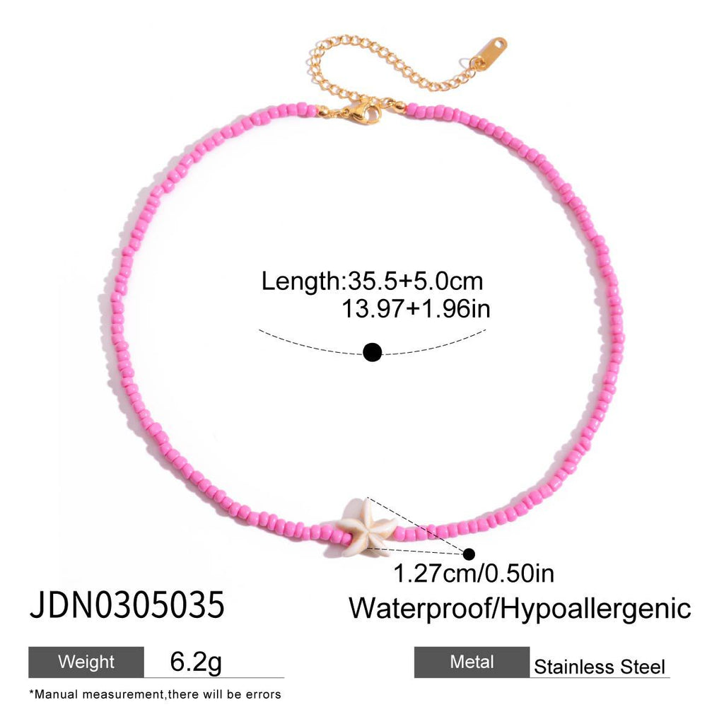 Damen Kette mit buntem Perlenmuster und Seestern-Anhänger Shop Nory