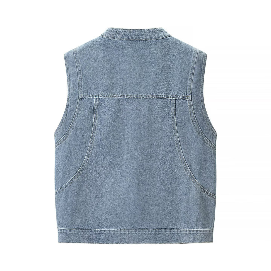 Damen Jeansweste mit Stehkragen, durchgehender Knopfleiste und aufgesetzten Taschen Shop Nory