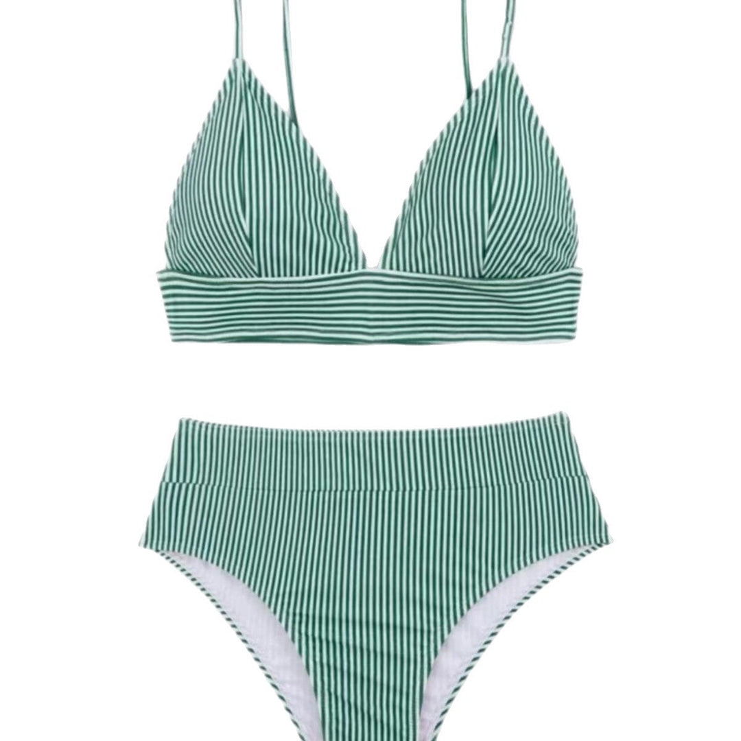 Damen Hochgeschnittener Bikini mit elegantem Streifenmuster