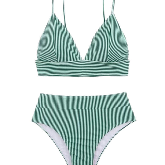 Damen Hochgeschnittener Bikini mit elegantem Streifenmuster