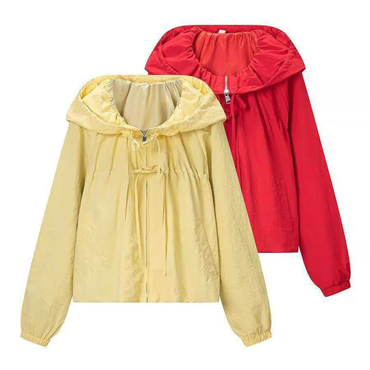 Damen Leichte Kapuzen-Boxy-Übergangsjacke mit Tunnelzug und elastischen Bündchen Shop Nory
