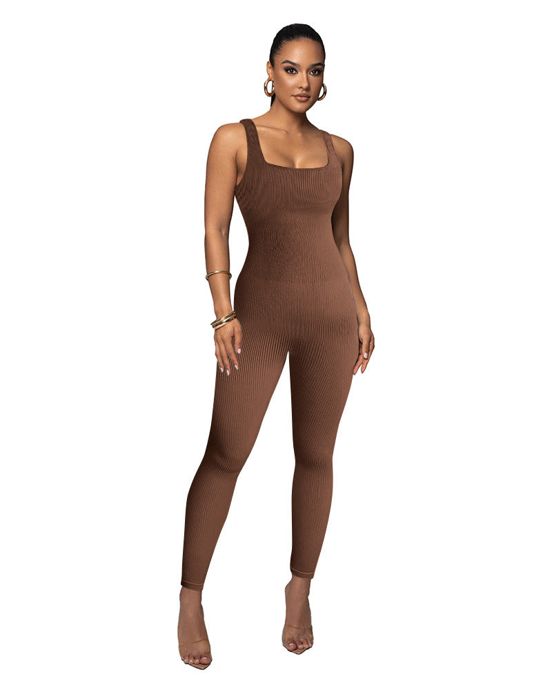 Damen Figurbetonter Strick-Jumpsuit mit Quadrat-Ausschnitt Shopnory